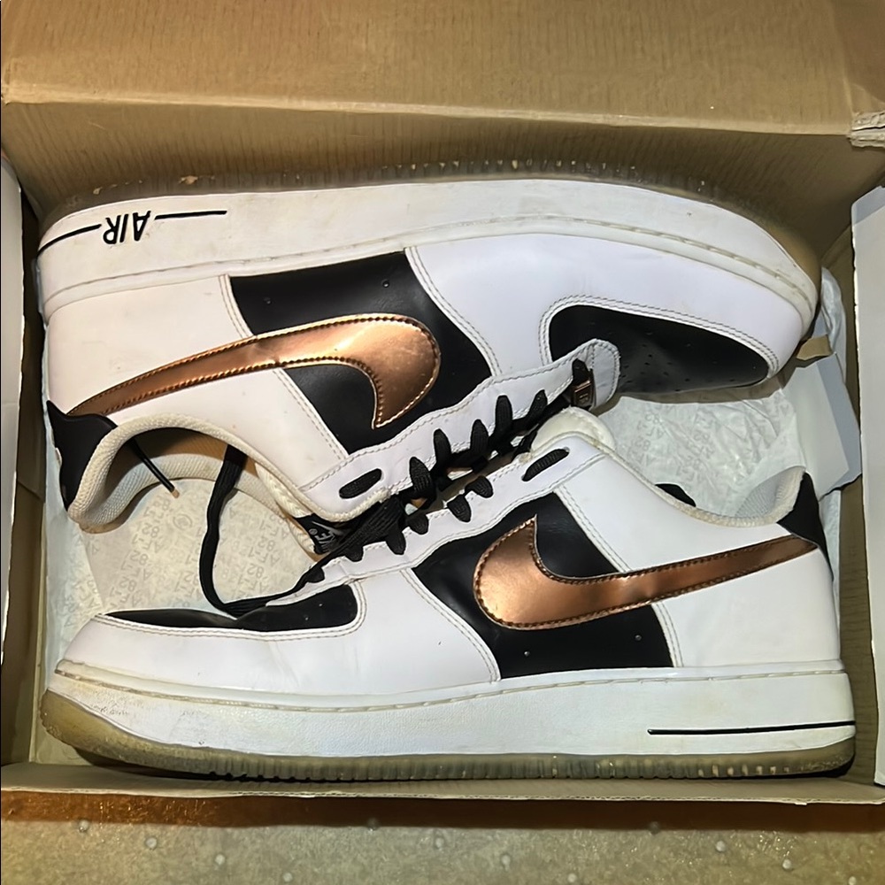 Nike Air Force One White and Bronze Sneakers
